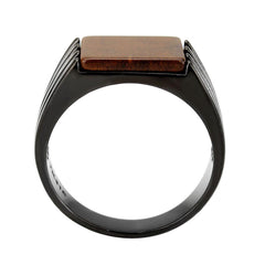 Alamode IP Black (Ion Plating) Stainless Steel Ring with Semi-Precious in Topaz - Flyclothing LLC