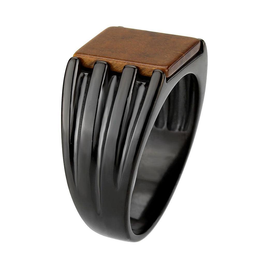 Alamode IP Black (Ion Plating) Stainless Steel Ring with Semi-Precious in Topaz - Flyclothing LLC