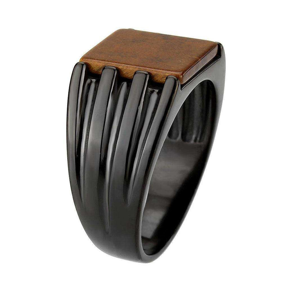 Alamode IP Black (Ion Plating) Stainless Steel Ring with Semi-Precious in Topaz - Alamode - Flyclothing LLC