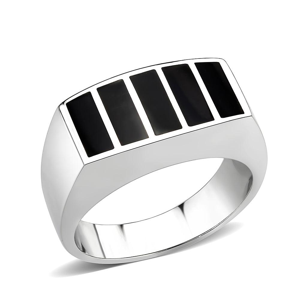 Alamode High polished (no plating) Stainless Steel Ring with Epoxy in Jet - Flyclothing LLC