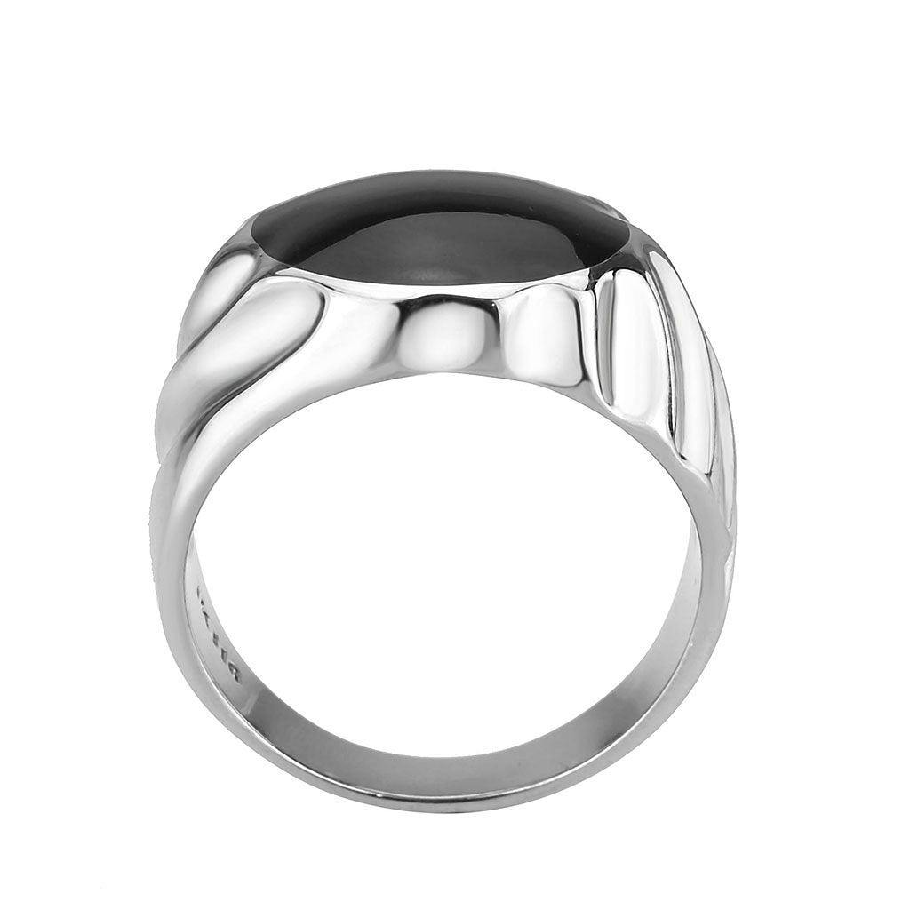 Alamode High polished (no plating) Stainless Steel Ring with Epoxy in Jet - Flyclothing LLC