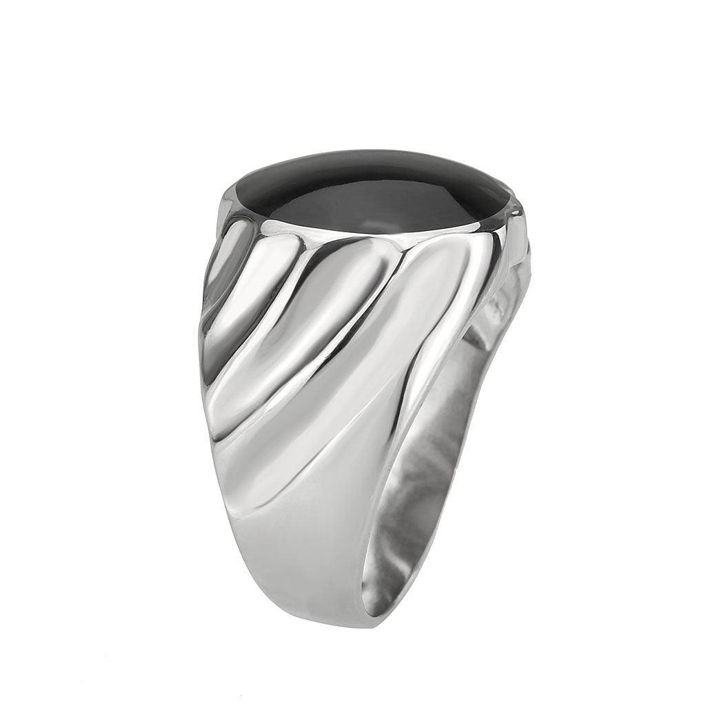 Alamode High polished (no plating) Stainless Steel Ring with Epoxy in Jet - Alamode