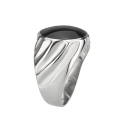 Alamode High polished (no plating) Stainless Steel Ring with Epoxy in Jet - Flyclothing LLC