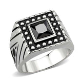 Alamode High polished (no plating) Stainless Steel Ring with AAA Grade CZ in Jet - Alamode - Flyclothing LLC