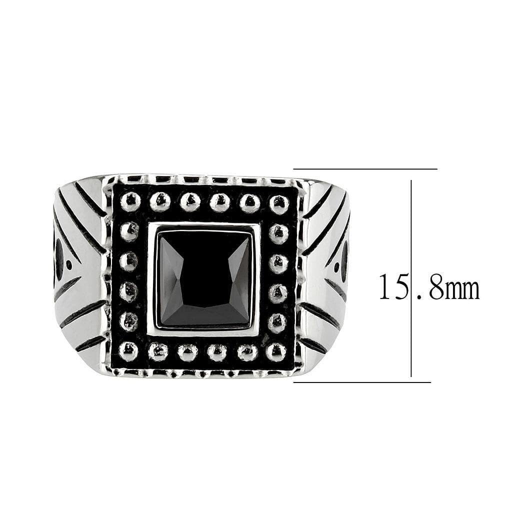 Alamode High polished (no plating) Stainless Steel Ring with AAA Grade CZ in Jet - Flyclothing LLC