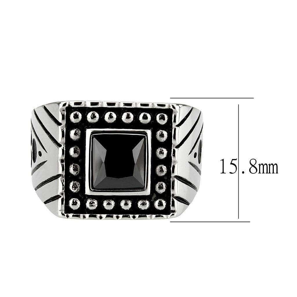 Alamode High polished (no plating) Stainless Steel Ring with AAA Grade CZ in Jet - Alamode - Flyclothing LLC