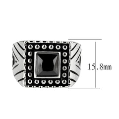 Alamode High polished (no plating) Stainless Steel Ring with AAA Grade CZ in Jet - Alamode