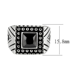 Alamode High polished (no plating) Stainless Steel Ring with AAA Grade CZ in Jet - Flyclothing LLC