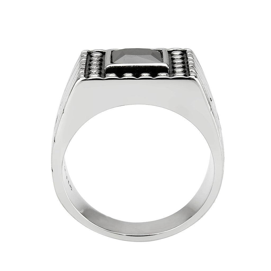 Alamode High polished (no plating) Stainless Steel Ring with AAA Grade CZ in Jet - Flyclothing LLC