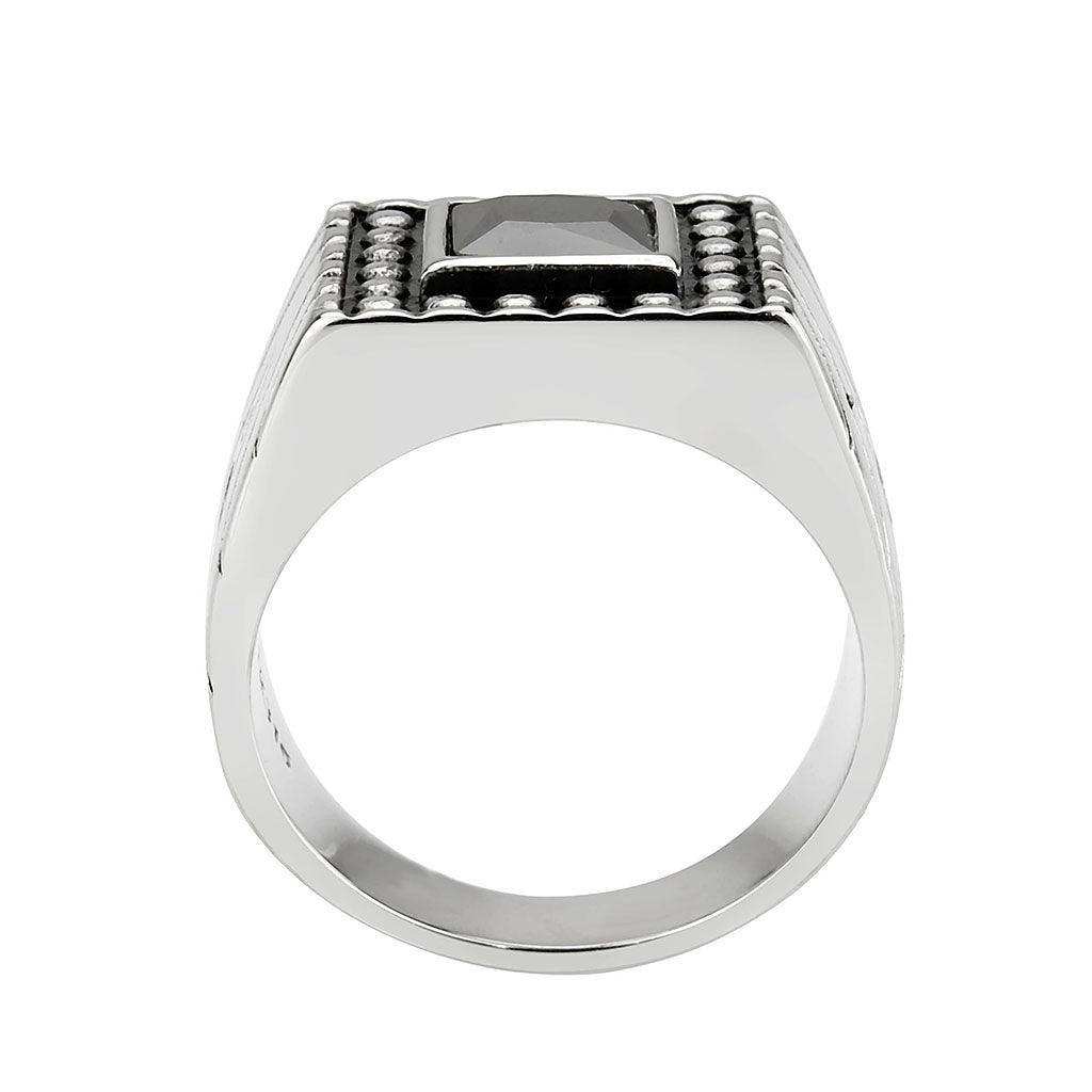 Alamode High polished (no plating) Stainless Steel Ring with AAA Grade CZ in Jet - Alamode - Flyclothing LLC