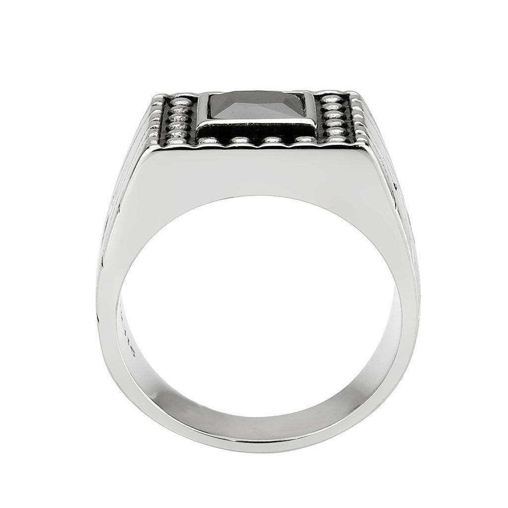 Alamode High polished (no plating) Stainless Steel Ring with AAA Grade CZ in Jet - Alamode - Flyclothing LLC
