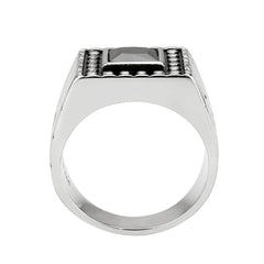 Alamode High polished (no plating) Stainless Steel Ring with AAA Grade CZ in Jet - Alamode