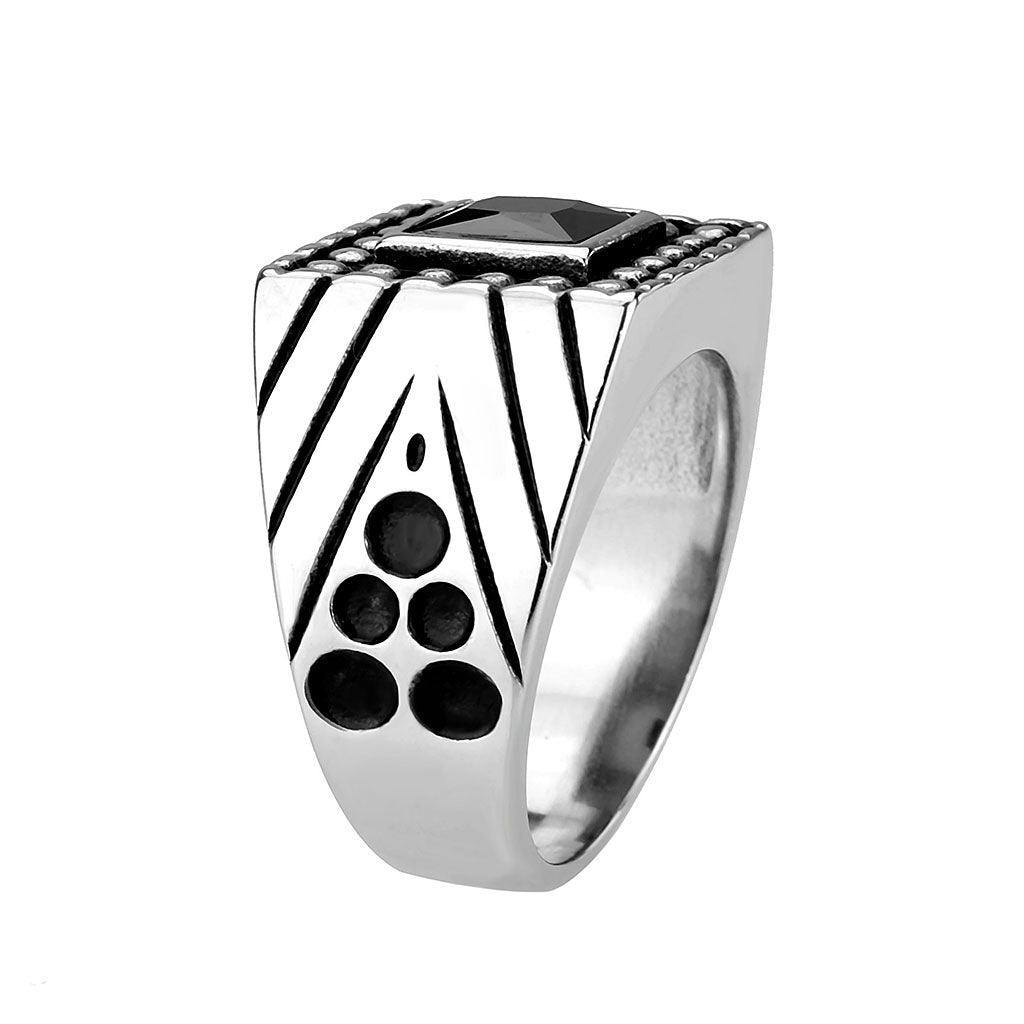 Alamode High polished (no plating) Stainless Steel Ring with AAA Grade CZ in Jet - Flyclothing LLC