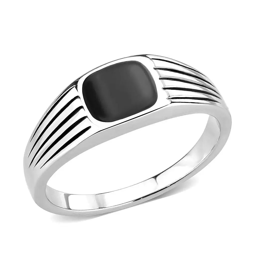 Alamode High polished (no plating) Stainless Steel Ring with Epoxy in Jet - Alamode - Flyclothing LLC