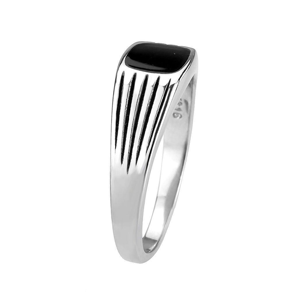 Alamode High polished (no plating) Stainless Steel Ring with Epoxy in Jet - Flyclothing LLC