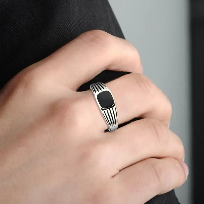 Alamode High polished (no plating) Stainless Steel Ring with Epoxy in Jet - Alamode - Flyclothing LLC
