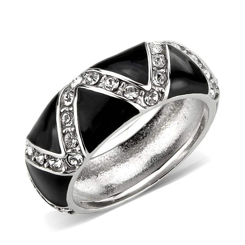 Alamode High polished (no plating) Stainless Steel Ring with Top Grade Crystal in Clear - Alamode - Flyclothing LLC