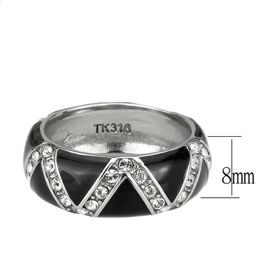 Alamode High polished (no plating) Stainless Steel Ring with Top Grade Crystal in Clear - Alamode