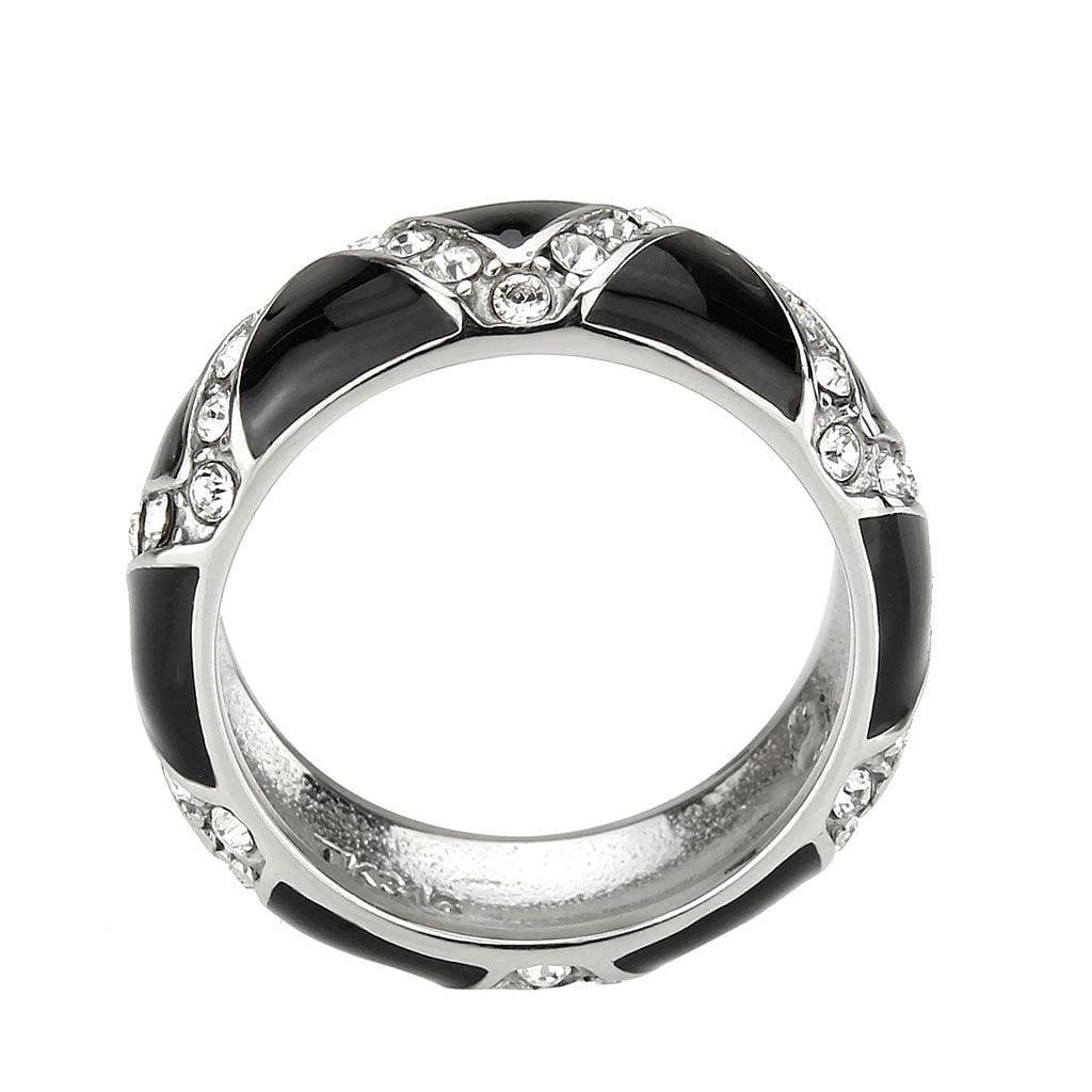 Alamode High polished (no plating) Stainless Steel Ring with Top Grade Crystal in Clear - Flyclothing LLC