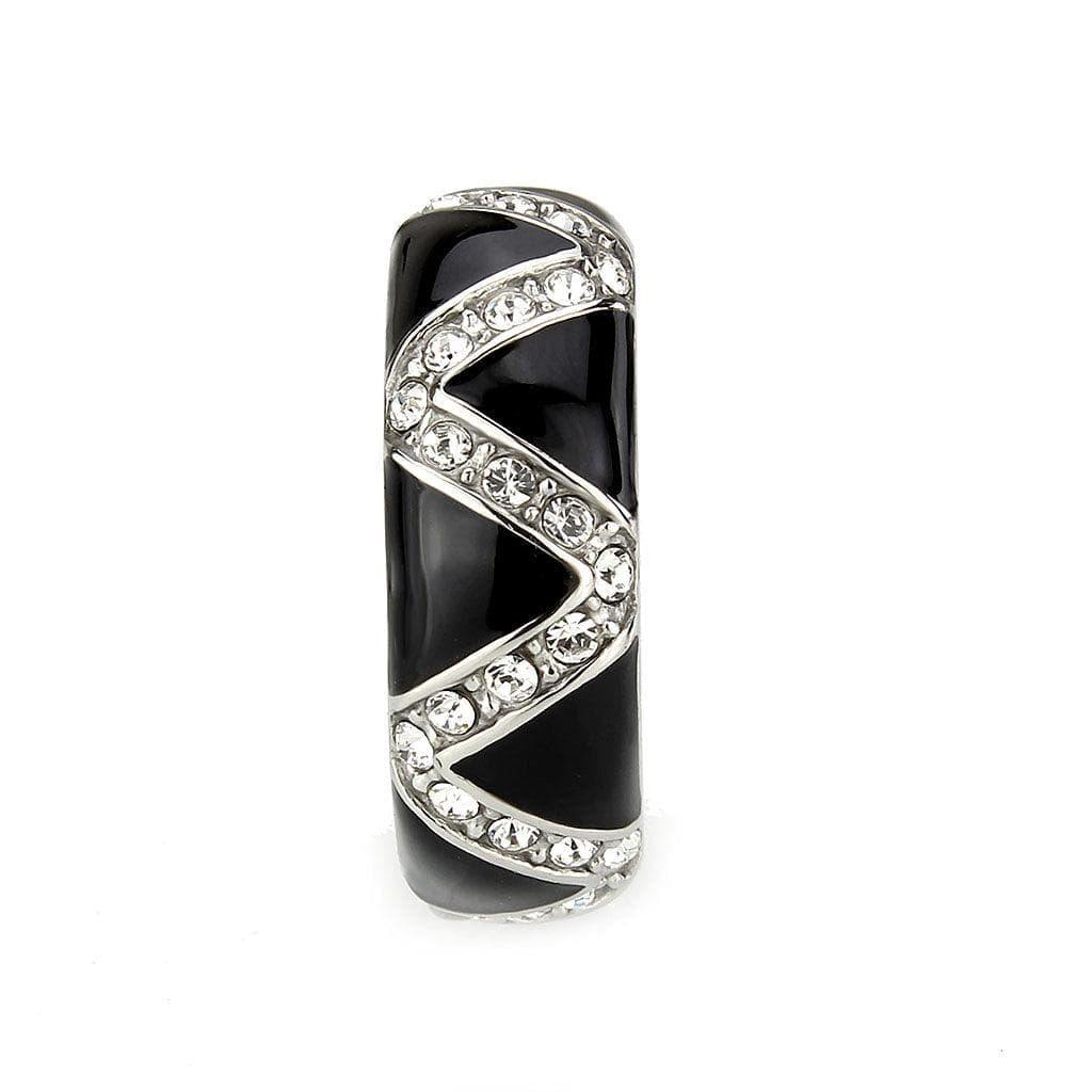 Alamode High polished (no plating) Stainless Steel Ring with Top Grade Crystal in Clear - Flyclothing LLC