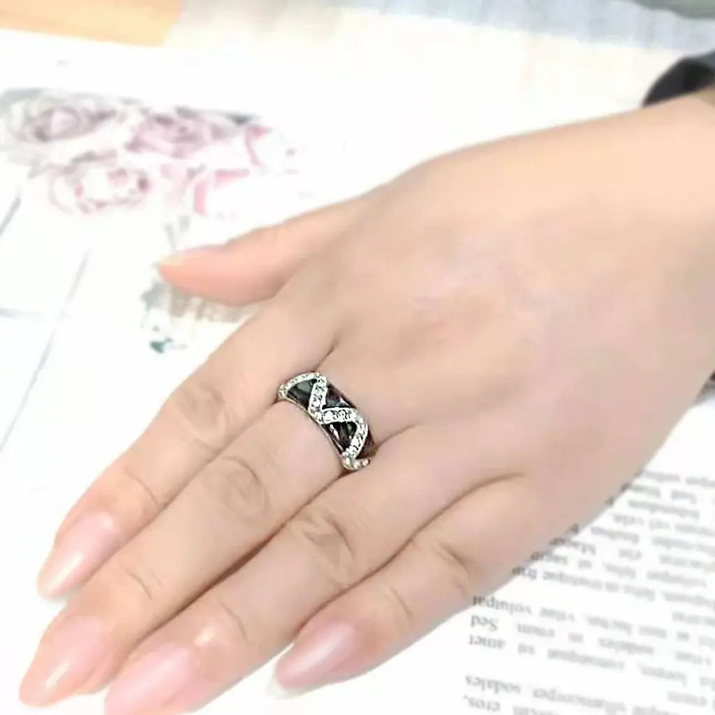 Alamode High polished (no plating) Stainless Steel Ring with Top Grade Crystal in Clear - Alamode - Flyclothing LLC