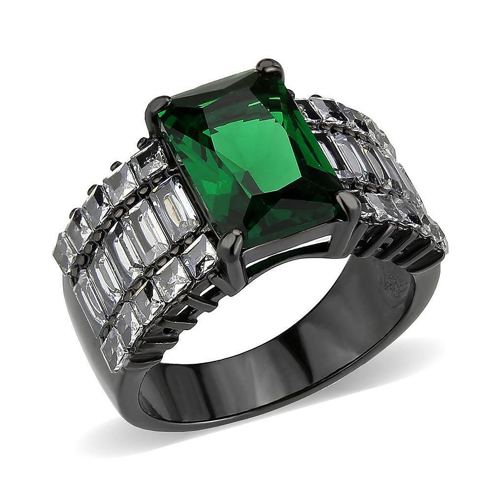 Alamode IP Black (Ion Plating) Stainless Steel Ring with Synthetic in Emerald - Alamode