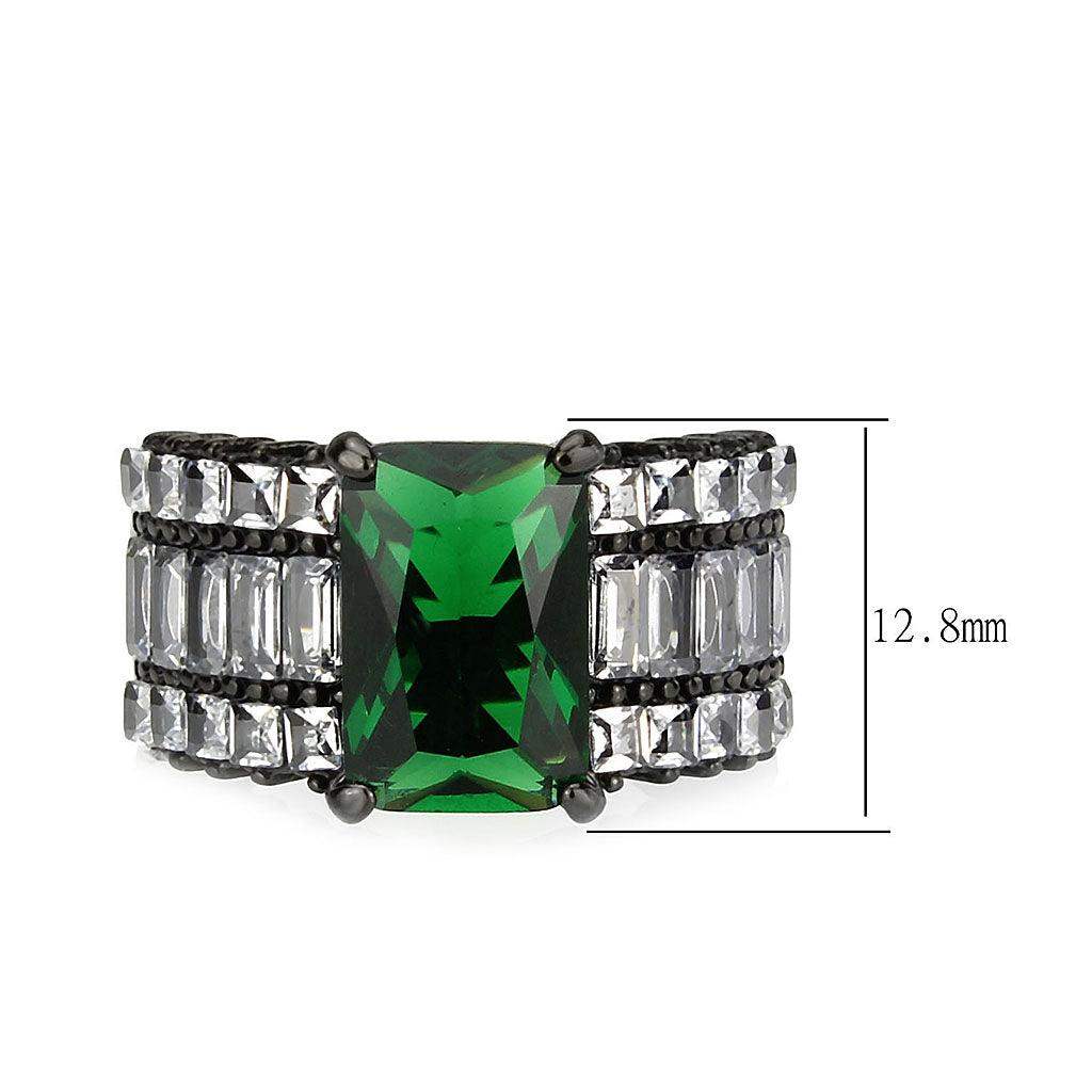 Alamode IP Black (Ion Plating) Stainless Steel Ring with Synthetic in Emerald - Alamode - Flyclothing LLC