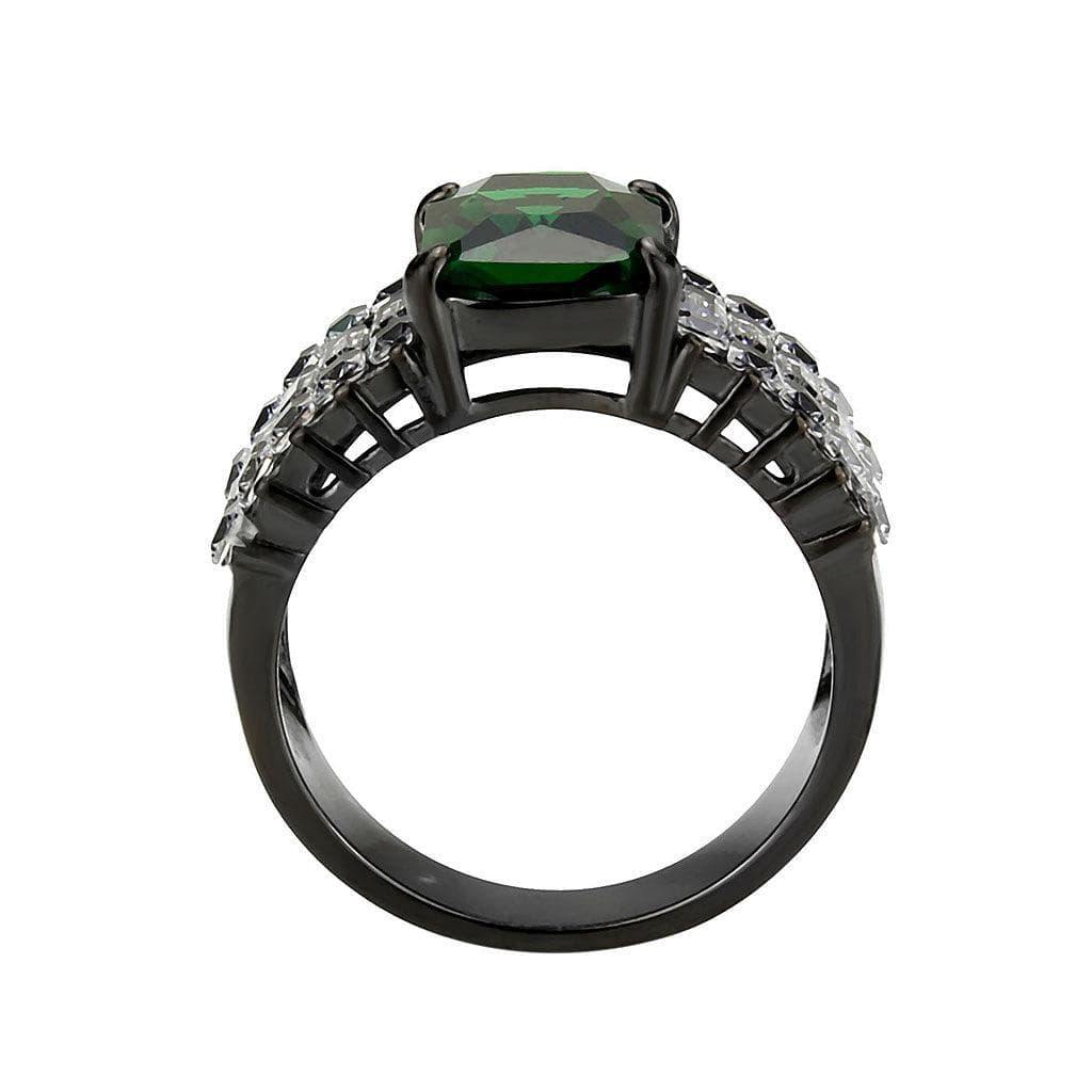 Alamode IP Black (Ion Plating) Stainless Steel Ring with Synthetic in Emerald - Flyclothing LLC