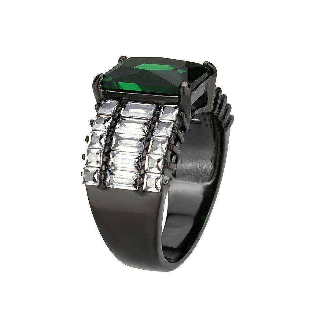 Alamode IP Black (Ion Plating) Stainless Steel Ring with Synthetic in Emerald - Flyclothing LLC