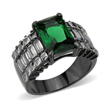 Alamode IP Black (Ion Plating) Stainless Steel Ring with Synthetic in Emerald - Alamode