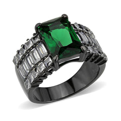 Alamode IP Black (Ion Plating) Stainless Steel Ring with Synthetic in Emerald - Alamode