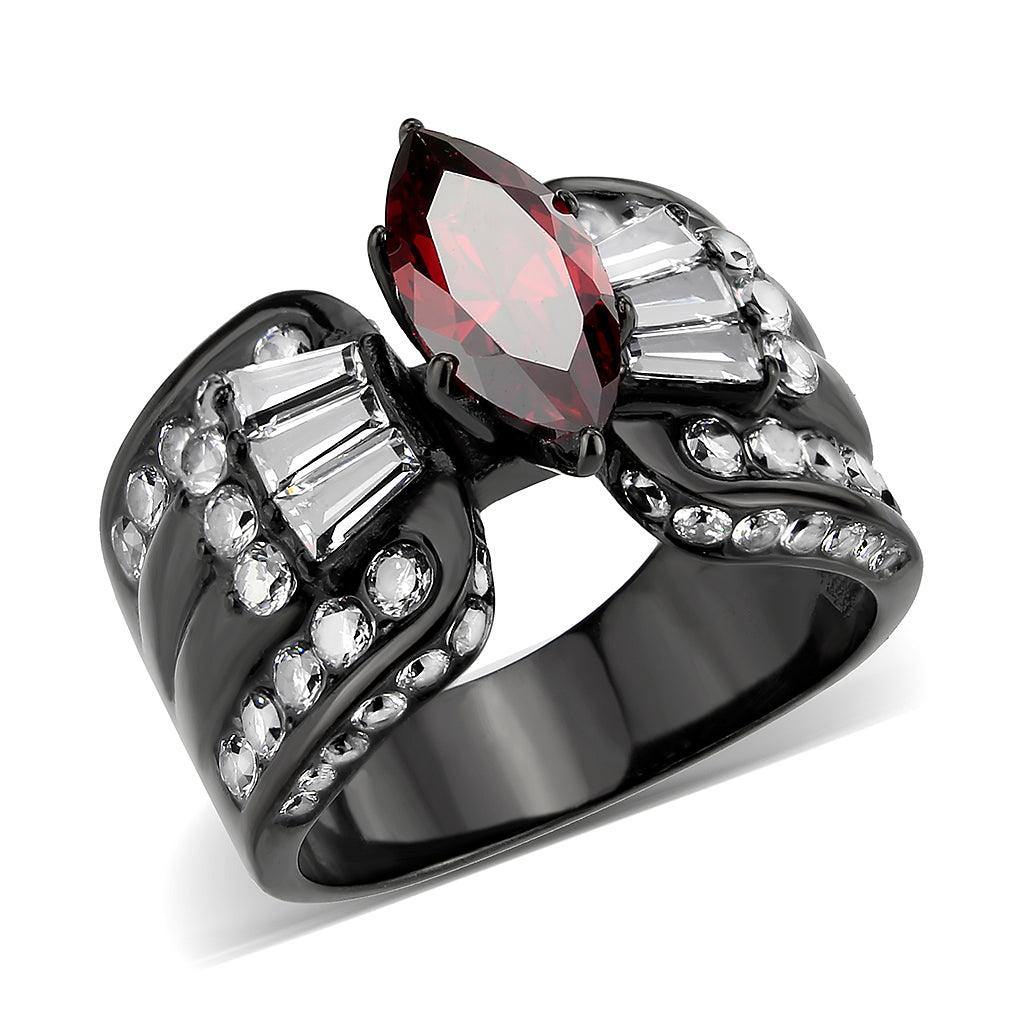 Alamode IP Black (Ion Plating) Stainless Steel Ring with AAA Grade CZ in Garnet - Flyclothing LLC