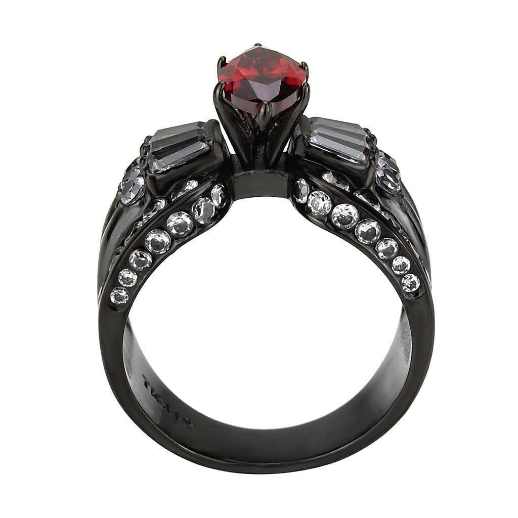 Alamode IP Black (Ion Plating) Stainless Steel Ring with AAA Grade CZ in Garnet - Flyclothing LLC