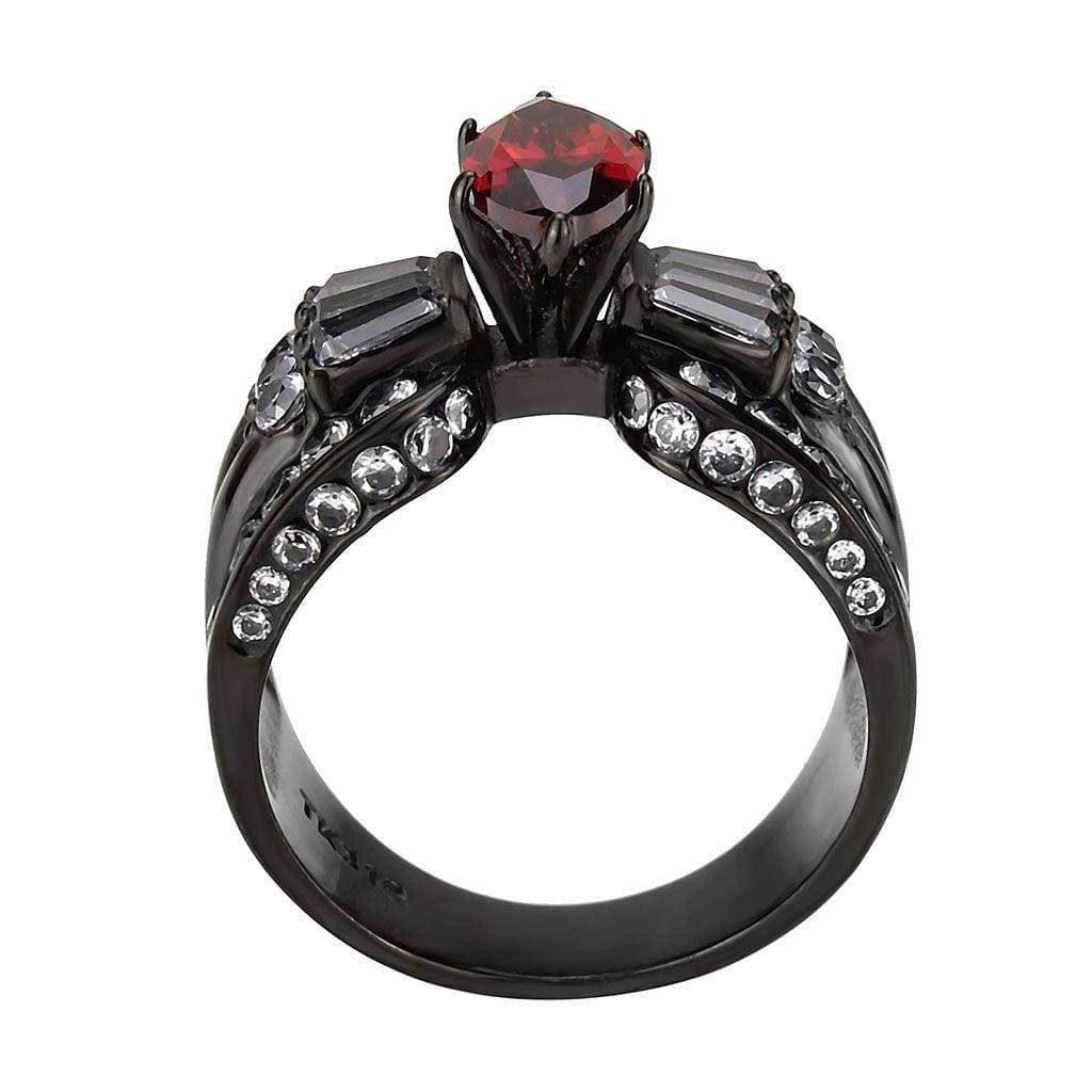 Alamode IP Black (Ion Plating) Stainless Steel Ring with AAA Grade CZ in Garnet - Alamode - Flyclothing LLC