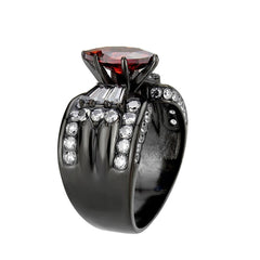Alamode IP Black (Ion Plating) Stainless Steel Ring with AAA Grade CZ in Garnet - Alamode