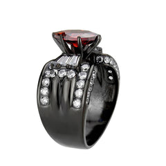 Alamode IP Black (Ion Plating) Stainless Steel Ring with AAA Grade CZ in Garnet - Flyclothing LLC