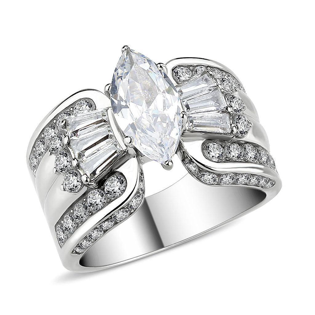 Alamode High polished (no plating) Stainless Steel Ring with AAA Grade CZ in Clear - Alamode