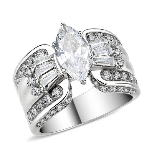 Alamode High polished (no plating) Stainless Steel Ring with AAA Grade CZ in Clear - Alamode
