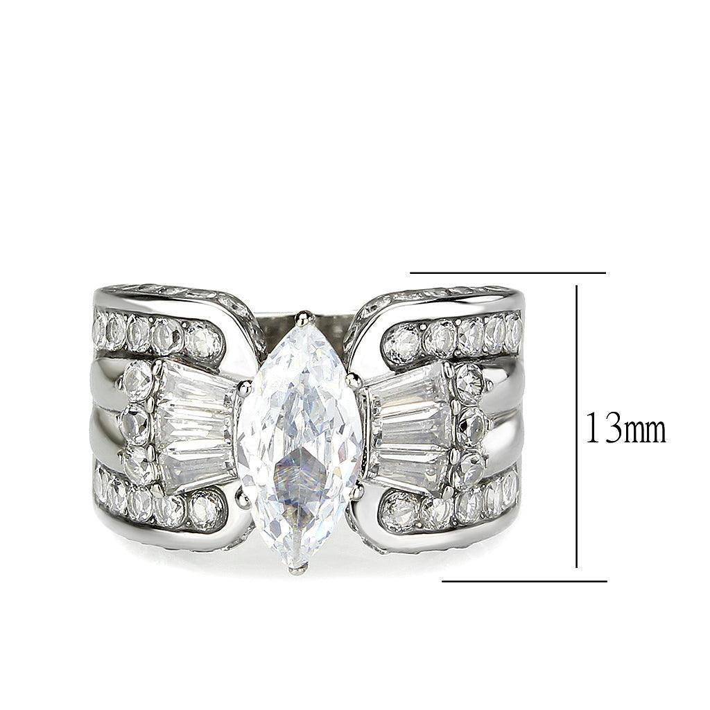 Alamode High polished (no plating) Stainless Steel Ring with AAA Grade CZ in Clear - Alamode