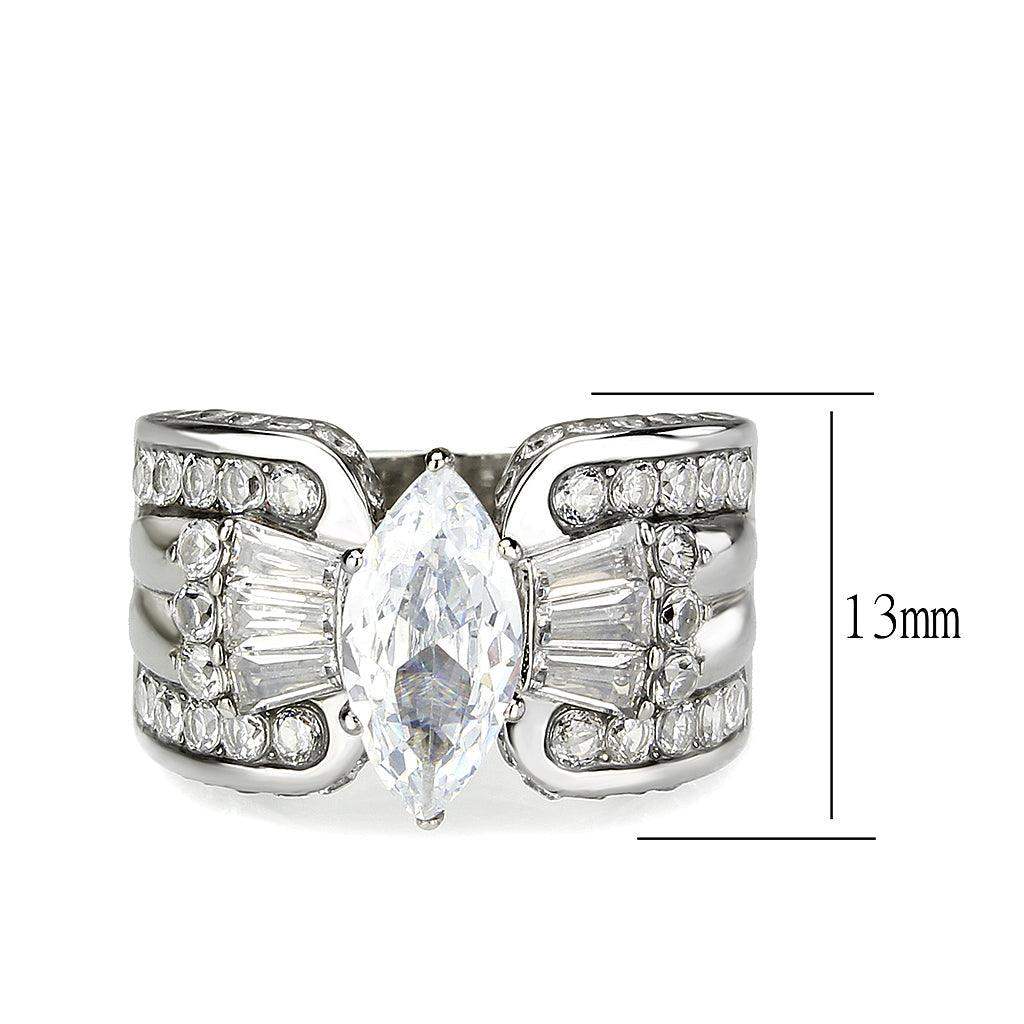 Alamode High polished (no plating) Stainless Steel Ring with AAA Grade CZ in Clear - Alamode - Flyclothing LLC