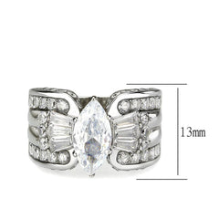 Alamode High polished (no plating) Stainless Steel Ring with AAA Grade CZ in Clear - Flyclothing LLC