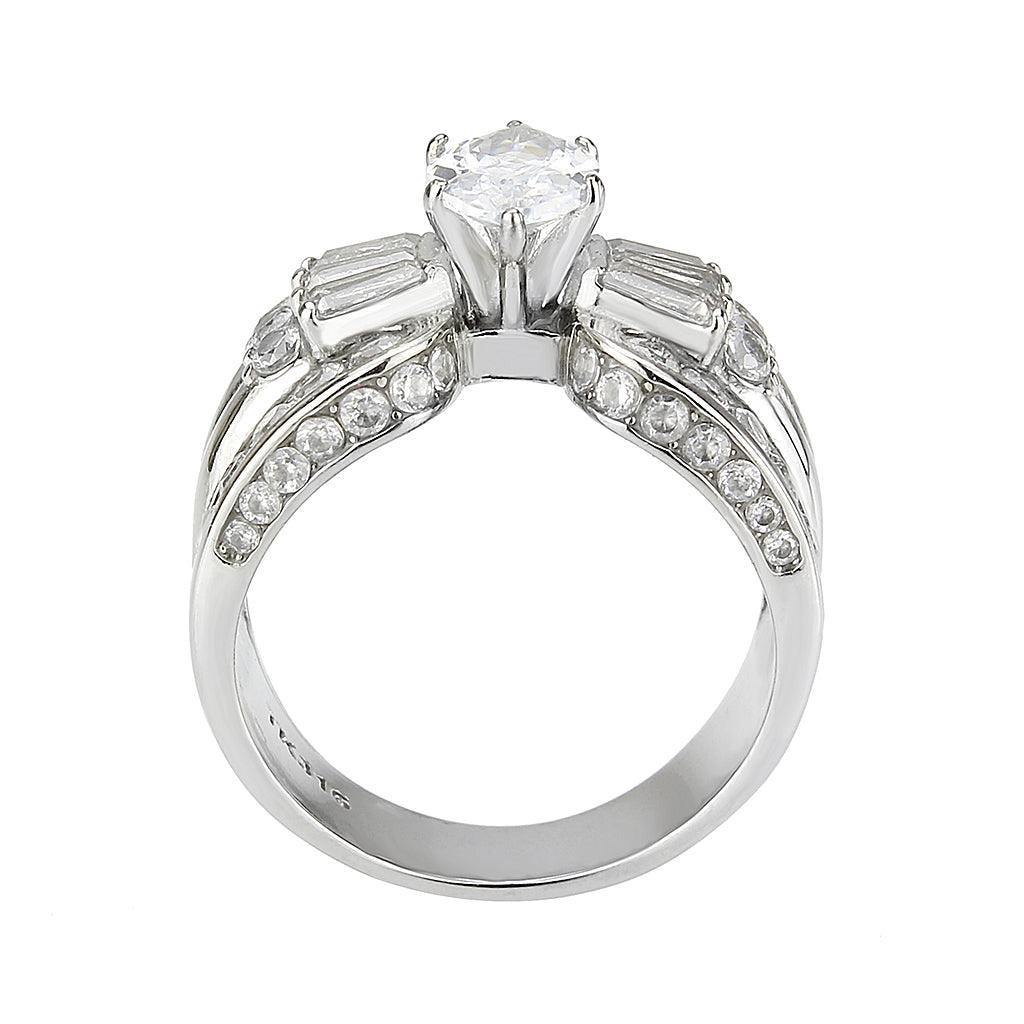 Alamode High polished (no plating) Stainless Steel Ring with AAA Grade CZ in Clear - Alamode