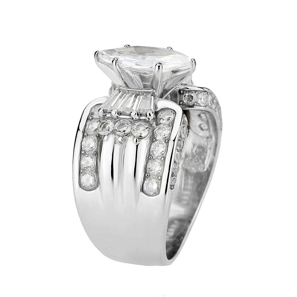 Alamode High polished (no plating) Stainless Steel Ring with AAA Grade CZ in Clear - Alamode
