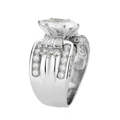 Alamode High polished (no plating) Stainless Steel Ring with AAA Grade CZ in Clear - Flyclothing LLC