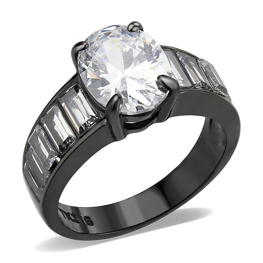 Alamode IP Black (Ion Plating) Stainless Steel Ring with AAA Grade CZ in Clear - Alamode