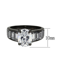 Alamode IP Black (Ion Plating) Stainless Steel Ring with AAA Grade CZ in Clear - Alamode