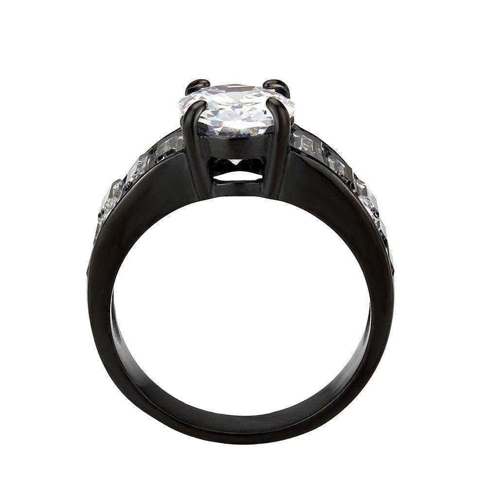 Alamode IP Black (Ion Plating) Stainless Steel Ring with AAA Grade CZ in Clear - Alamode