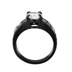 Alamode IP Black (Ion Plating) Stainless Steel Ring with AAA Grade CZ in Clear - Flyclothing LLC