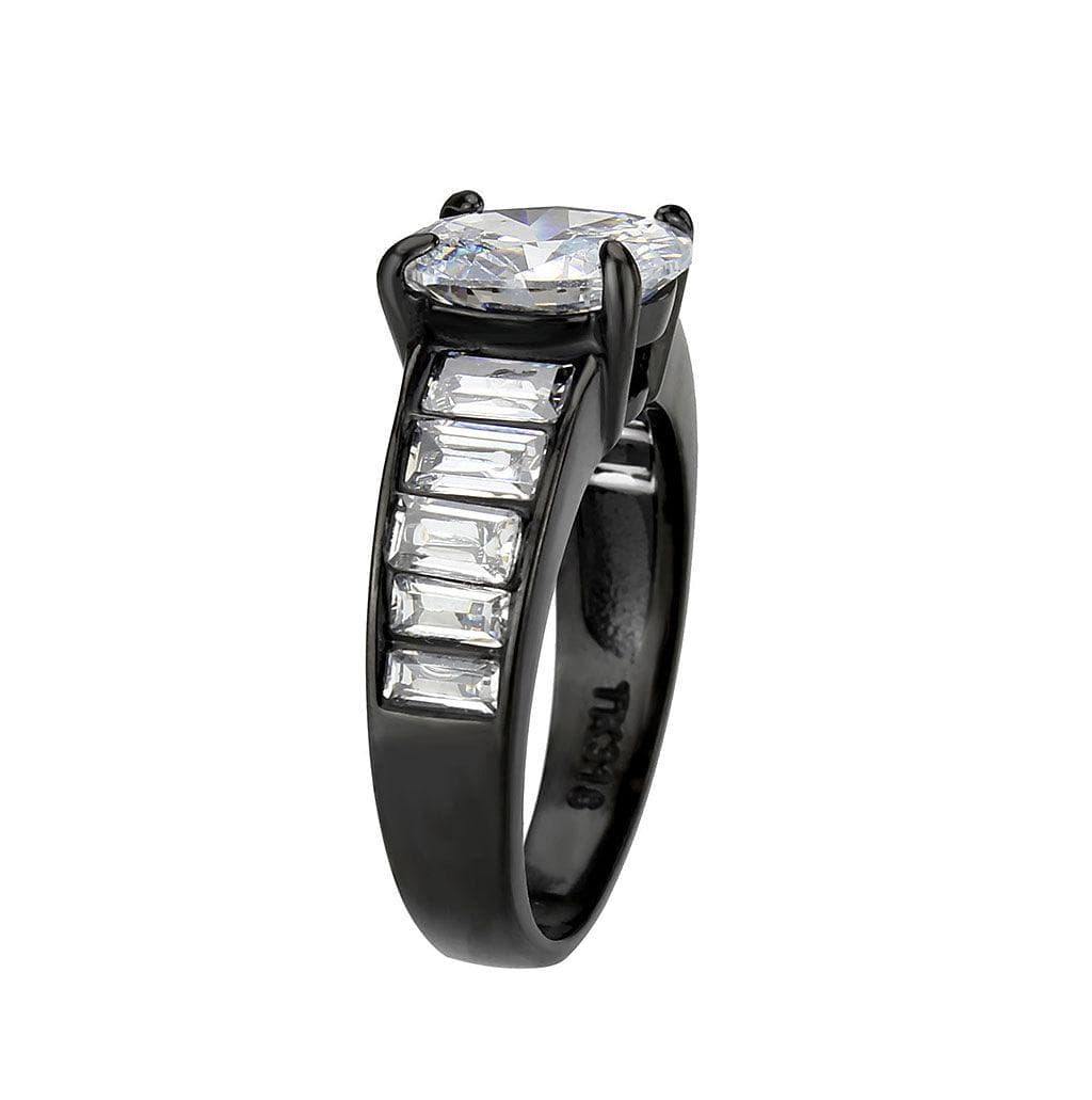 Alamode IP Black (Ion Plating) Stainless Steel Ring with AAA Grade CZ in Clear - Alamode