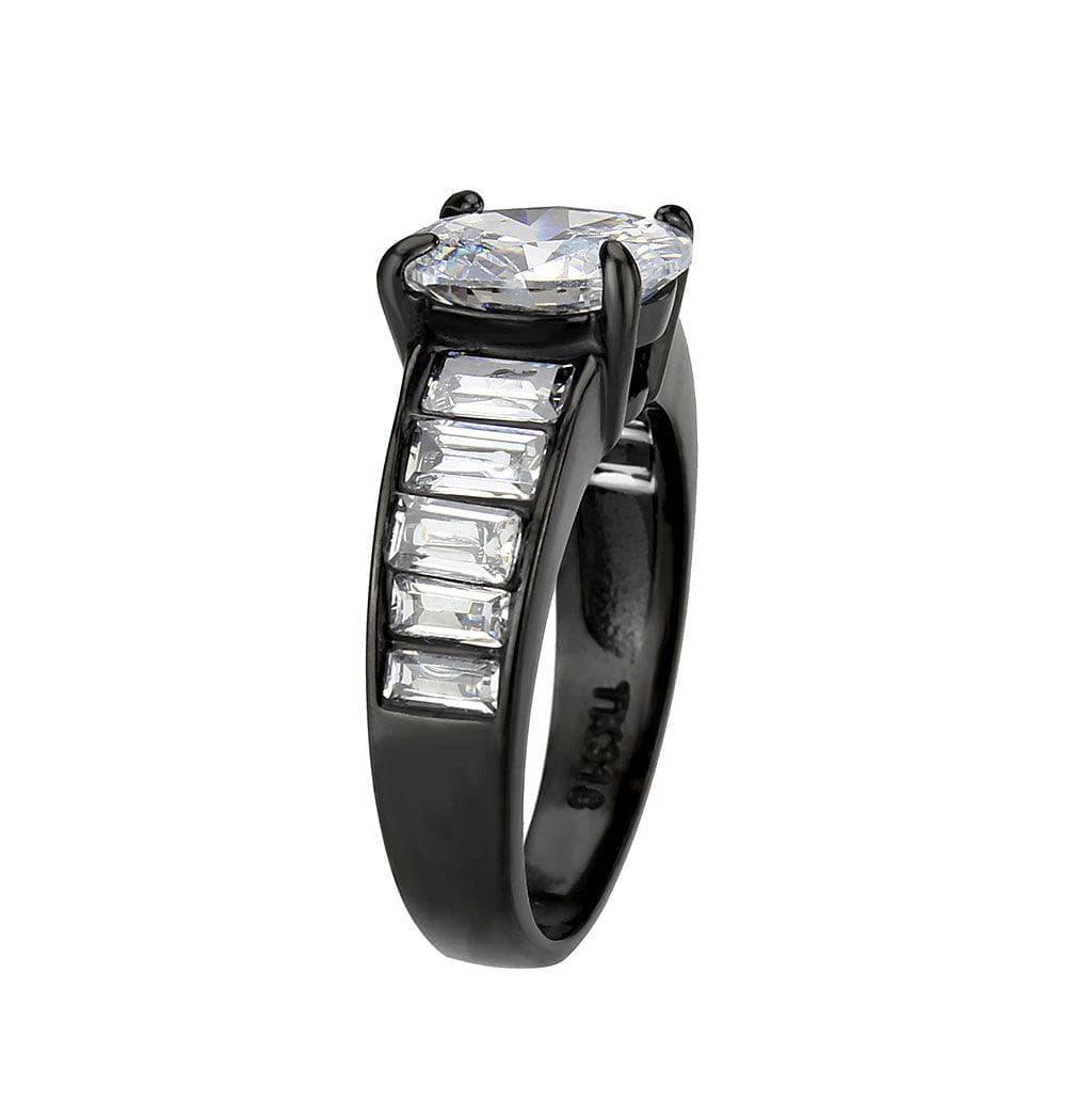 Alamode IP Black (Ion Plating) Stainless Steel Ring with AAA Grade CZ in Clear - Flyclothing LLC